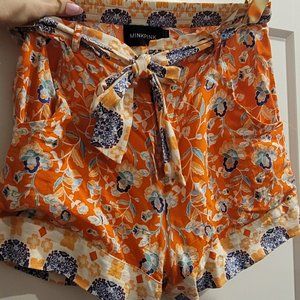 MINKPINK Orange Floral Print High-Waist Shorts